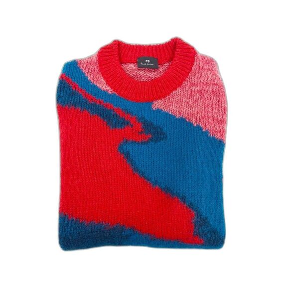 NEW Paul Smith Kid Mohair Harry Sweater Blue Jacquard Contemporary Swirl Large - Picture 7 of 8
